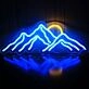 Brighten Up Your Bar, Office, or Wedding Venue with the Deep Blue Junk Mountain And Golden Sun Neon Sign.