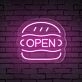 Brighten Up Your Burger Shop, Bar, or Food Truck Ambiance with the Open Word Neon Sign.