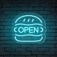 Brighten Up Your Burger Shop, Bar, or Food Truck Ambiance with the Open Word Neon Sign.