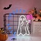 Elevate Your Halloween Festivities at Home, Office, or Bar with "Stay Spooky With Ghost Handing A Boo Sign" LED Neon Sign.
