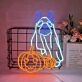 Brighten Up Your Home, Bar, or Halloween Bash with the French Bulldog Ghost With Pumpkin LED Neon Sign.