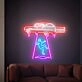 Elevate Your Space with Adventure: Perfect for Kids' Rooms, Themed Parties, and Sci-Fi Bars - Flying Car Led Neon Sign Kidnapping Alien Neon Light Sign