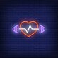 Barbell Neon Sign With Heart And Cardiogram For Gym And Fitness Room