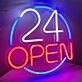 24 Hours Open Neon Sign