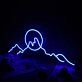 Silhouette Of Mountains And Sun Blue Neon Sign