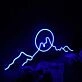 Silhouette Of Mountains And Sun Blue Neon Sign