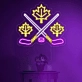 Maple leaves with crossed hockey sign in neon light