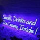 Snacks Drinks And Ice Cream Inside Blue Neon Sign