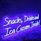 Snacks Drinks And Ice Cream Inside Blue Neon Sign