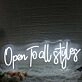 Open To All Styles White Neon Sign