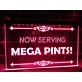 Now Serving Mega Pints Hanging Neon Sign