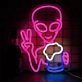 Happy Alien Drinking Neon Sign