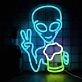 Happy Alien Drinking Neon Sign