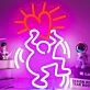 Single Abstract Figure Holding Heart Neon Light