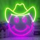 Smiley Face with Cowboy Hat Neon Sign