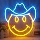 Smiley Face with Cowboy Hat Neon Sign