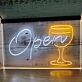 Open Wine Glass Cocktails Dual LED Neon Sign for Bars and Social Spaces