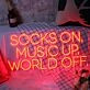 Socks On Music Up World Off Red Neon Sign for Relaxation and Fun Spaces