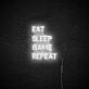 Eat Sleep Game Repeat Neon Sign for Gaming Enthusiasts