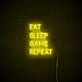 Eat Sleep Game Repeat Neon Sign for Gaming Enthusiasts