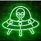 Green UFO Neon Sign Alien Theme Kids Room