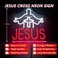 Red Jesus Text and White Cross Neon Sign Religious Event