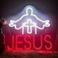Red Jesus Text and White Cross Neon Sign Religious Event