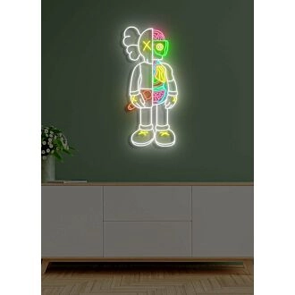 Divided Neon Art Reflecting Inner Struggle and Balance