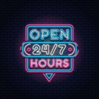 24/7 Open Hours Neon Sign for Businesses and Shops