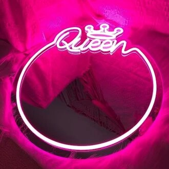 Elegant Queen and Crown Neon Mirror Art
