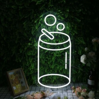 A Can Of Drink White Neon Sign