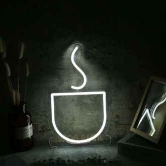 A Cup Of Hot Drink White Neon Sign