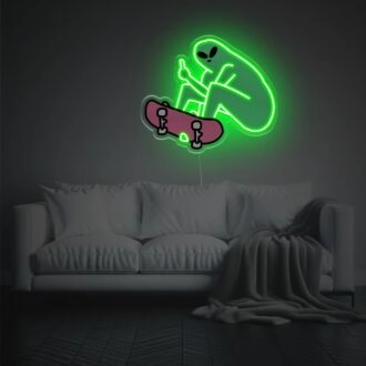 Alien spielt Skateboard LED-Neon-Acrylkunstwerk