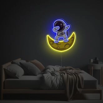 Elevate Your Space: Astronaut In Swag Posture Sitting On The Moon LED Neon Acrylic Artwork for Home Decor, Office Enhancements, and Cosmic-Themed Events