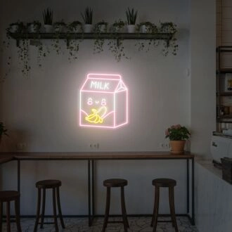 Brighten Up Your Space with Banana Milk Neon Sign Banana Neon Sign Fruit Neon Sign Kawaii Neon Sign - Perfect for Home Decor, Bars, and Playful Office Environments.