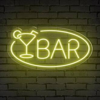 Bar Word Cocktail Glass Ellipse Frame Neon Sign: Perfect for Elevating Your Home Bar, Office, or Store Decor and Creating an Inviting Ambiance for Weddings and Parties.
