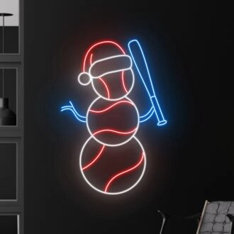 Light Up Your Game Room, Bar, or Sports Club This Festive Season with Baseball Christmas Hat Led Neon Sign Snowman Sport Club Neon Sign.