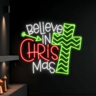 Brighten Up Your Festivities: Believe In Christmas LED Neon Sign - Perfect for Home Decor, Office Celebrations, and Holiday Parties.