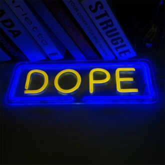 Brighten Up Your Space: Blue Yellow Dope LED Neon Sign Perfect for Bar, Home Gaming Zones, and Office Décor.