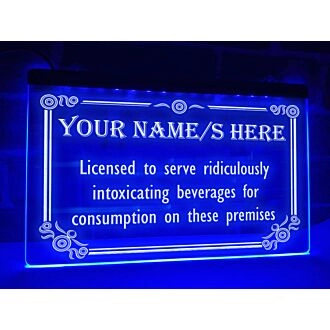 Licensed To Serve Intoxicating Beverages Personalized Hanging Neon Sign