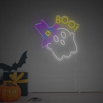 Add a Spooky Touch to Your Home, Office, or Halloween Bash with the Boo With Ghost LED Neon Sign.