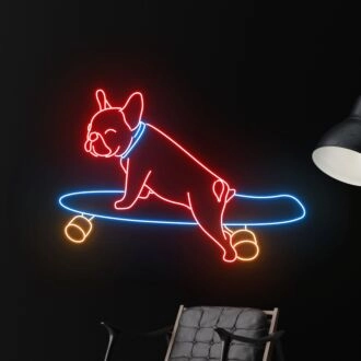 Beleuchten Sie Ihren Raum: Perfekt für Raumdekoration, Bars und Skate-Shops mit Bulldogge Skateboarding LED Neon Schild Niedlicher Hund Skateboarder LED-Schilder.