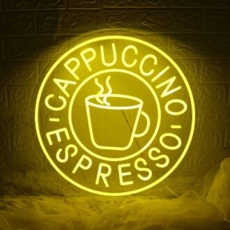 Cappuccino Espresso Yellow Neon Sign for Cafes and Coffee Shops