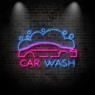 Car Wash With Car And Bubbles Neon Sign for Car Washes and Fun Spaces