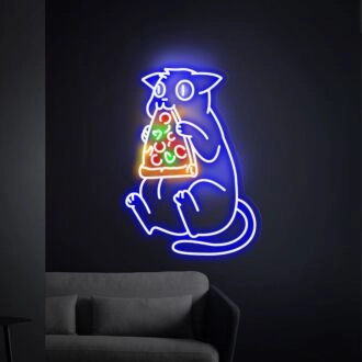 Brighten Your Space with Cat Eating Pizza Led Neon Sign - Perfect for Home Decor, Pizza Shops, and Fun Gatherings