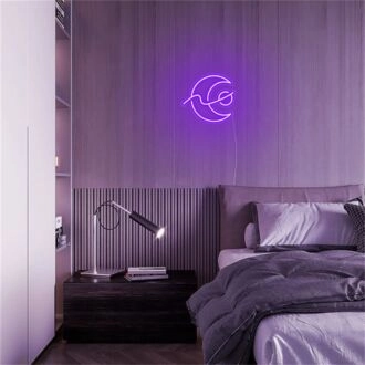 Verleihen Sie Ihrem Raum mit dem Changing Moon LED Neon-Schild eine besondere Note, perfekt für Wohnkultur, schicke Büros und atmosphärische Bars.