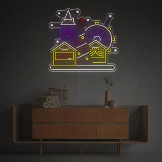 Brighten Your Festive Season: Christmas Street Scene LED Neon Sign for Home, Holiday Parties, and Storefronts Decorations