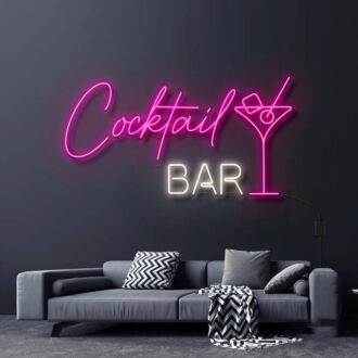 Cocktail Bar With Martini Drink Neon Sign for Bars and Social Spaces