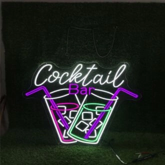 Elevate your space from home bars to wedding receptions with the Cocktail Bar With Two Drinks Custom LED Neon Sign.