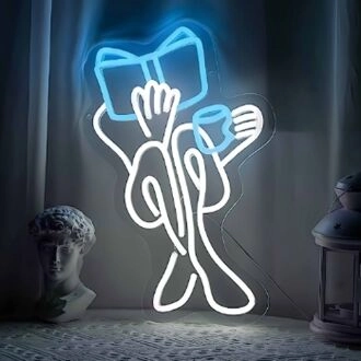 Little Girl Reading and Drinking Coffee Neon Sign